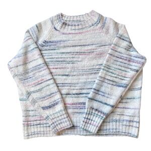 Womens Crewneck Multicolor Pastel‎ Stripe Soft Knit Sweater Warm Winter Medium